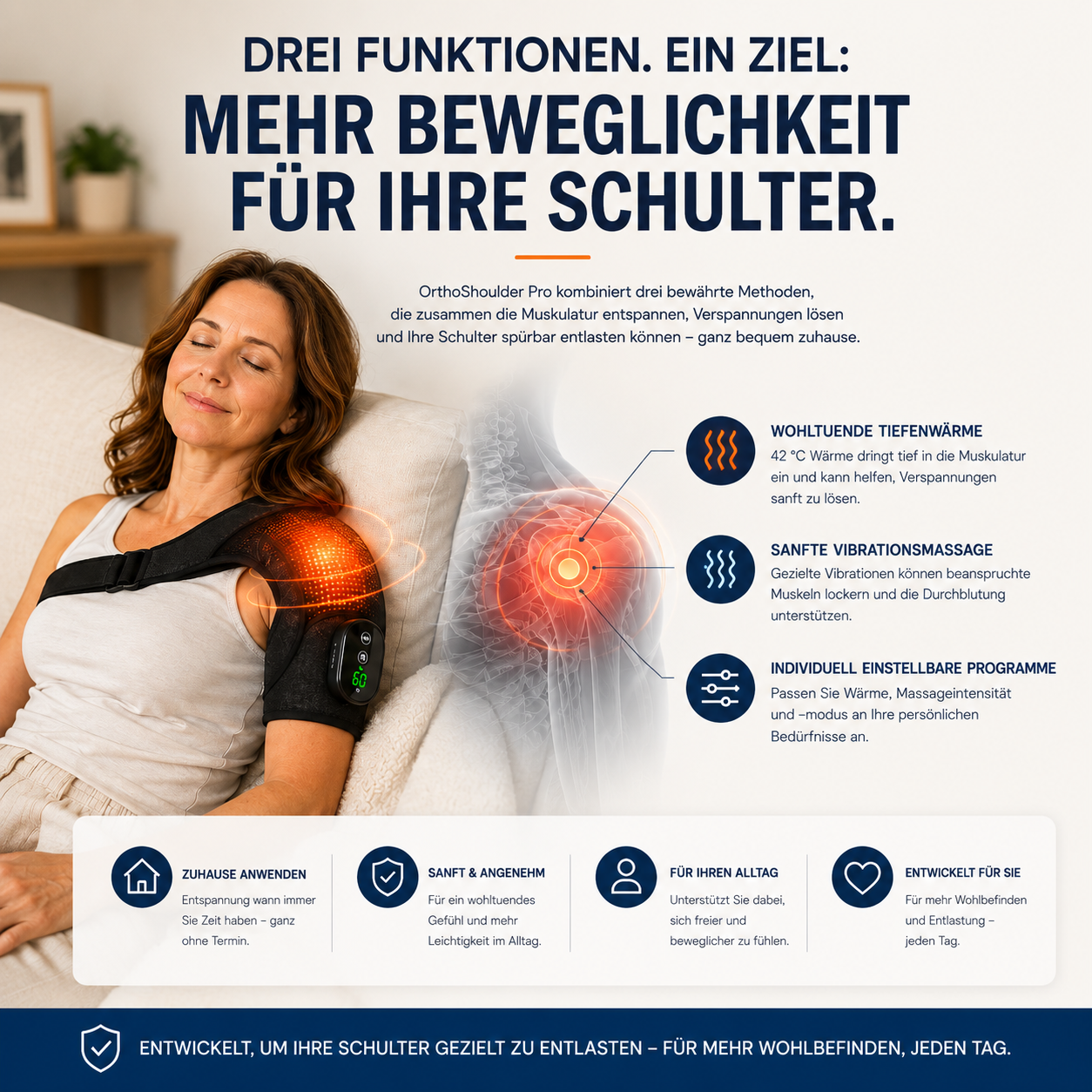 OrthoShoulder Pro™ – Intelligente Wärme- & Massagebandage für die Schulter