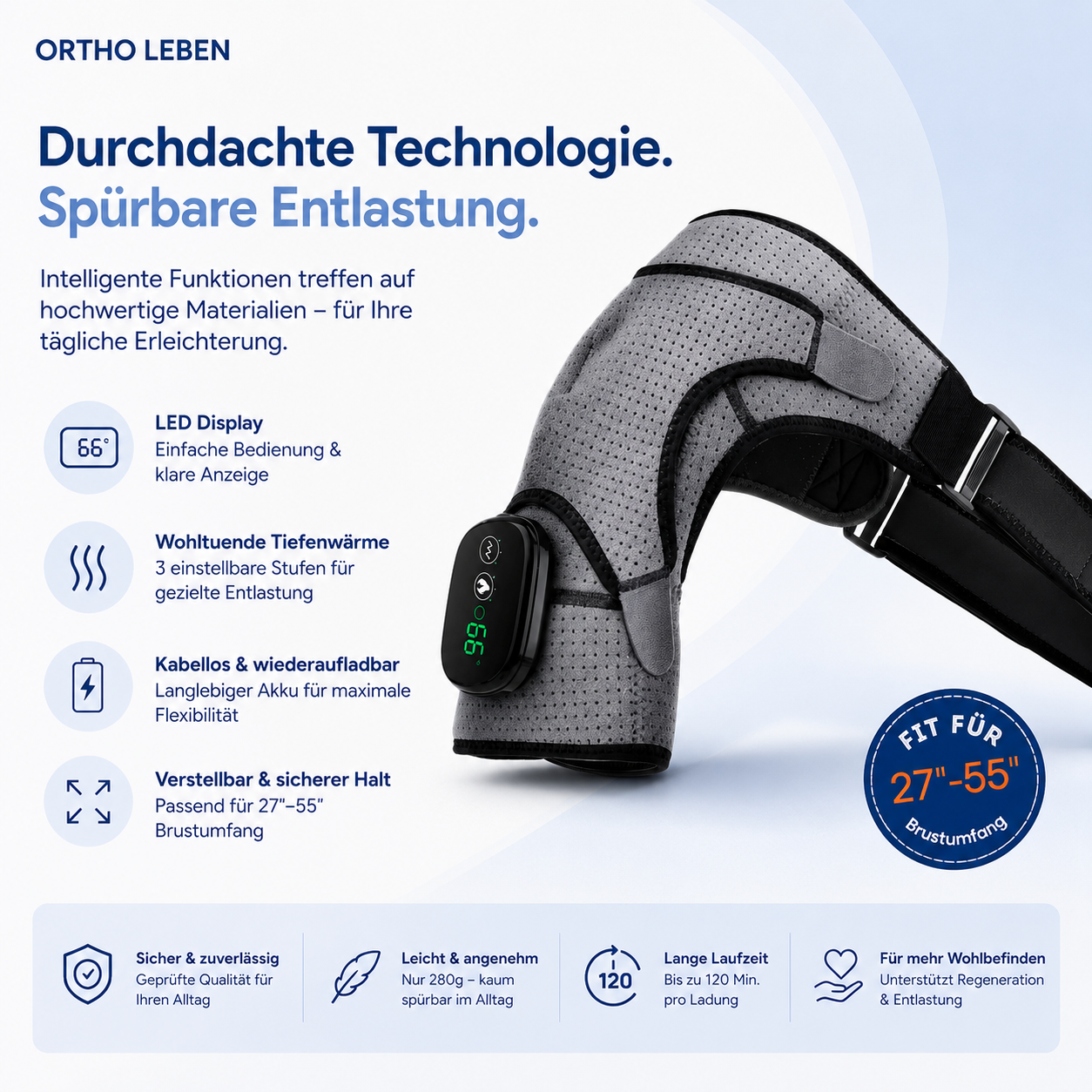 OrthoShoulder Pro™ – Intelligente Wärme- & Massagebandage für die Schulter