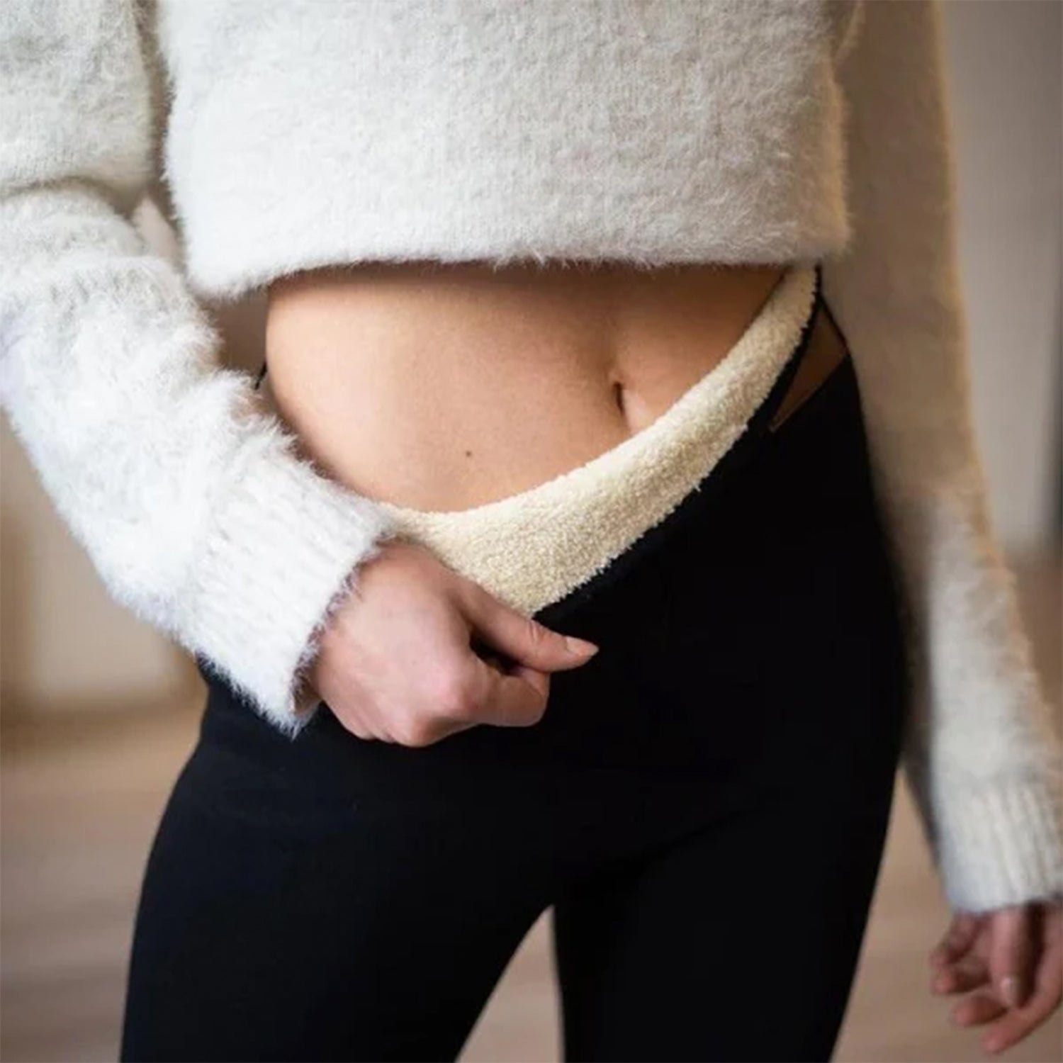 Hoher Bund mit Fleecefutter der Thermo-Leggings in Schwarz